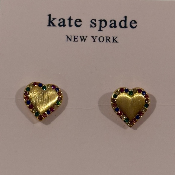 kate spade Jewelry - kate spade Gold Heart Stud Earrings with Multicolor Gems NWT